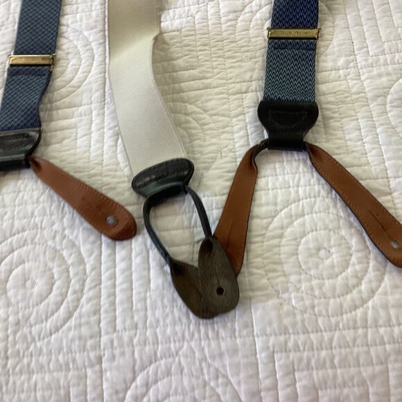 Trafalgar Mens Blue & White Elastic Suspenders With Leather Accents Adjustable L - Picture 6 of 9